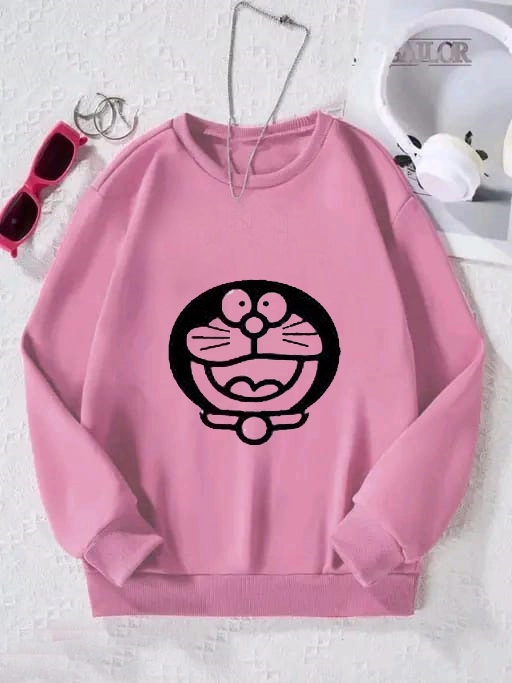 Fleece Printed Full Sleeves Sweatshirt for Women & Girls (Pink, S)