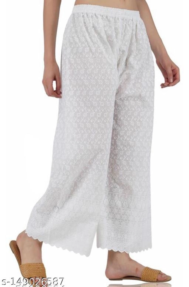 Cotton Blend Palazzos for Women (White, 30)