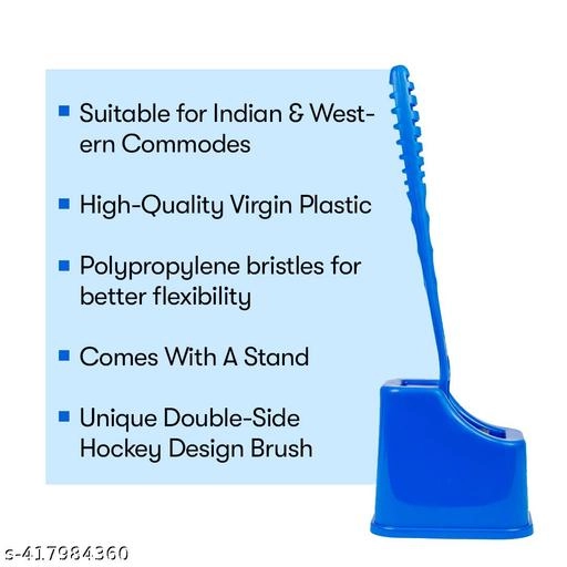 Hockey Shape Toilet Cleaner Brush with Holder Stand (Blue)