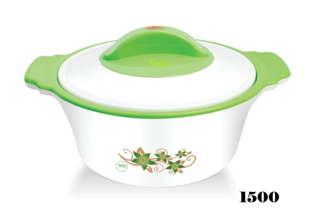 Plastic Serving Casseroles for Kitchen (White & Green, 1500 ml)