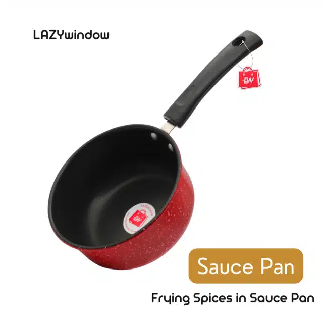 LAZYwindow Metal Nonstick Sauce Pan (Red, 1.5 L)