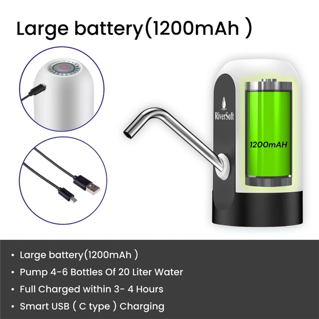 Plastic Rechargeable 1200mAh Battery Water Dispenser Pump for 20 L Water Bottle (White)