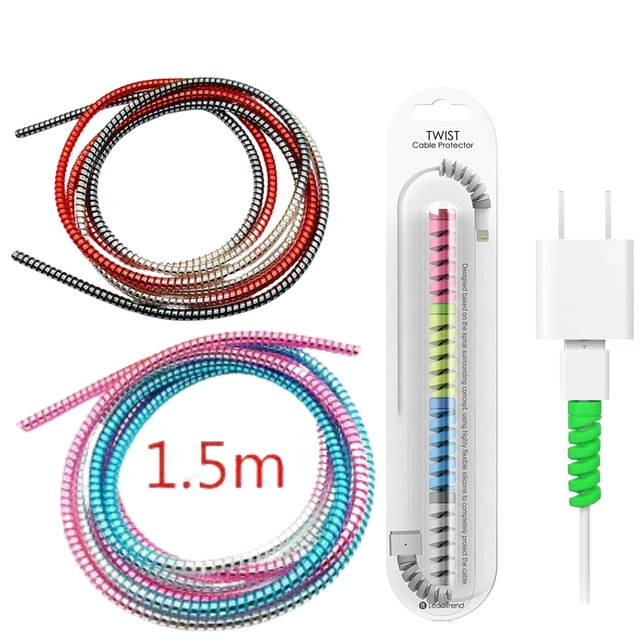 Combo of Silicone 2 Pcs 1.5 m Wire Protectors with 4 Pcs Twist Cable Protectors (Multicolor, Set of 6)