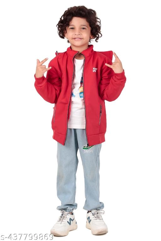 Polyester Jacket for Boys (Red, 1-2 Years)