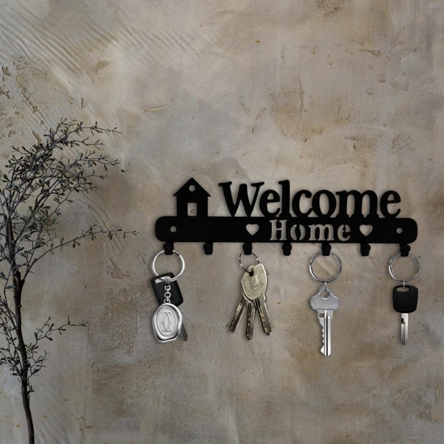 CAPIO ART Designer Welcome Home Metal Key Holder (7 Hooks) (Black) (Pack Of 1)