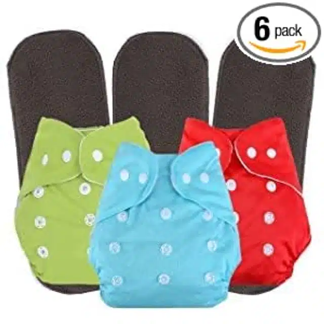 Reusable Printed Baby Cloth Diapers with Inserts (Multicolor, Set of 3)