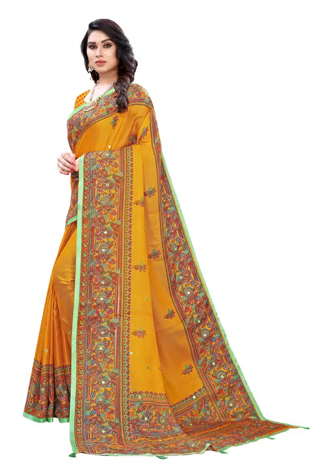 Saree with Unstitched Blouse for Women (Mustard, 5.95 m)