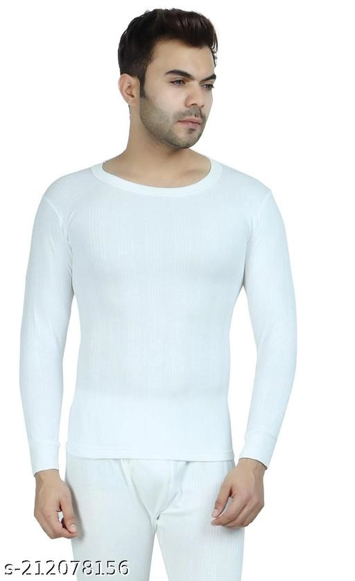 Cotton Blend Thermal Topwear for Men (White, M)