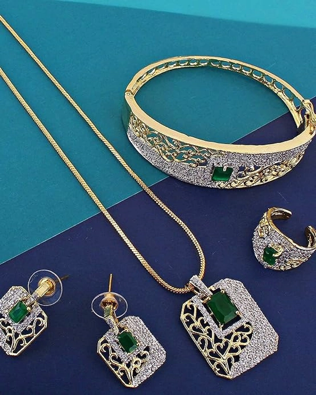 Gold-plated Silver, Green Jewel Set