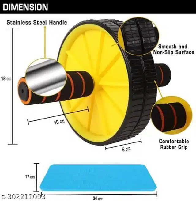 Ab Wheel Roller with Knee Mat (Black & Yellow, Set of 1)