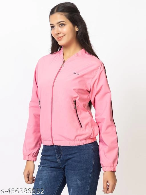 Cotton Blend Full Sleeves Jacket for Women (Pink, L)