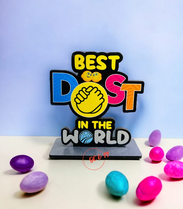 Wooden Handcrafted Best Dost In The World Trophy Gifts (Multicolor, 14.5 cm)