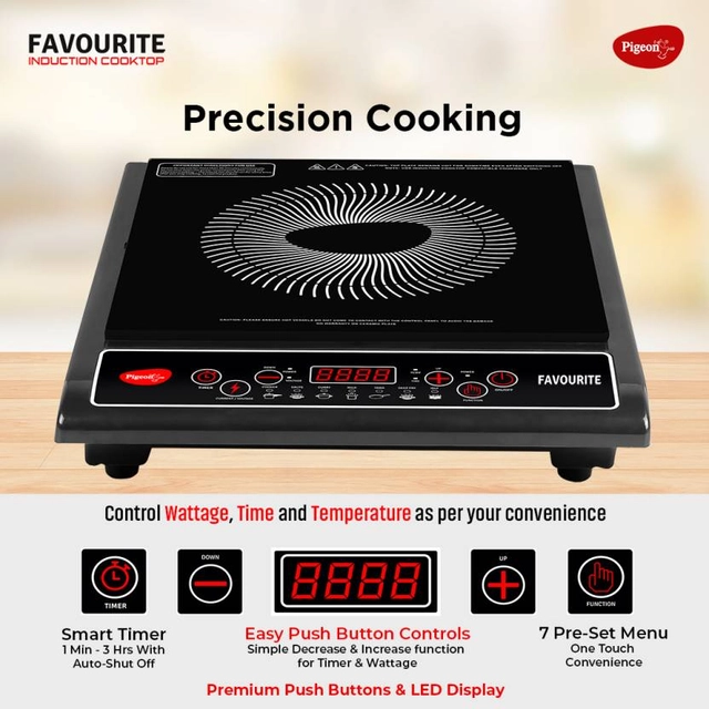 Pigeon Favourite IC 1800 W Induction Cooktop (Black, Push Button)