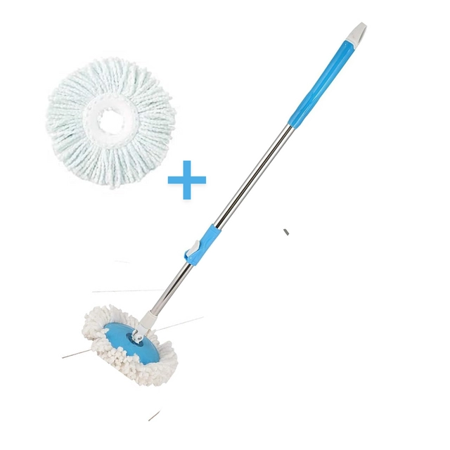 Stainless Steel Spin Mop Rod Set with 1 Refill (Blue & White, Set of 2)