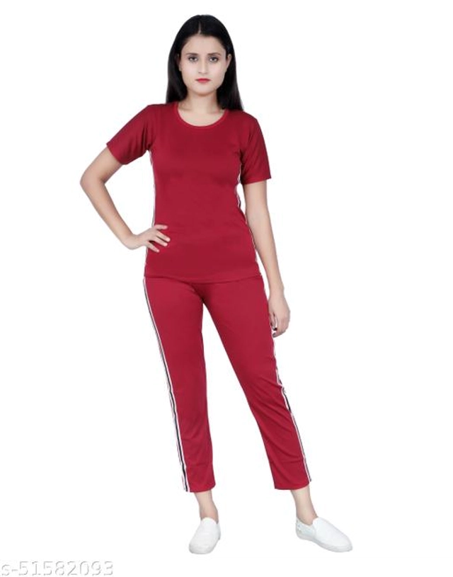 Lycra Tracksuit for Women (Maroon, M)