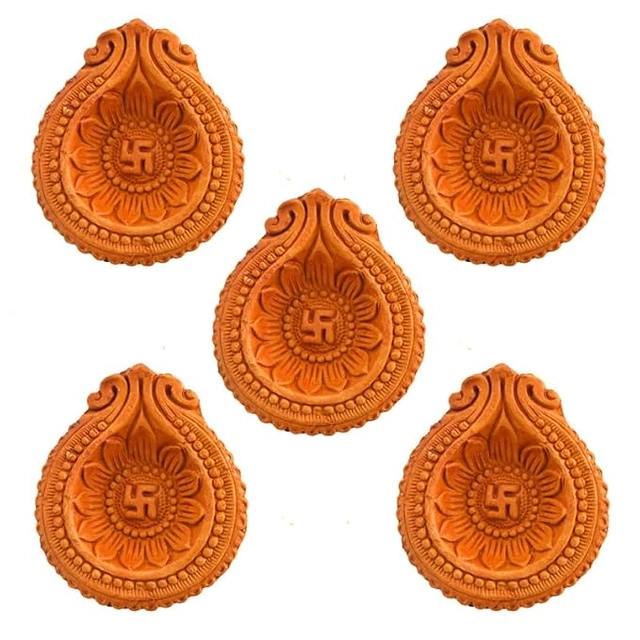 Earthen Clay Decorative Big Diwali Diya (Red, Pack of 12)