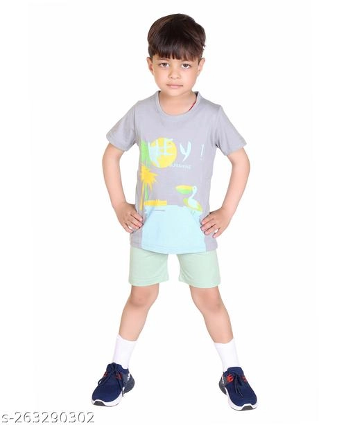 Cotton Printed Clothing Set for Boys (Grey, 6-9 Months)