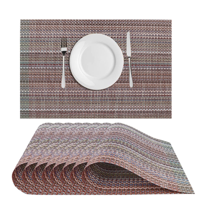 PVC Waterproof Rectangle Striped Table Mats (Brown, 45x30 cm) (Pack of 8)