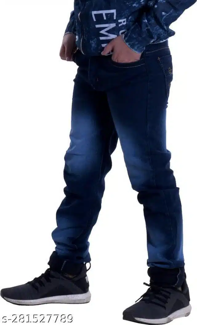 Cotton Blend Jeans for Boys (Blue, 8-9 Years)