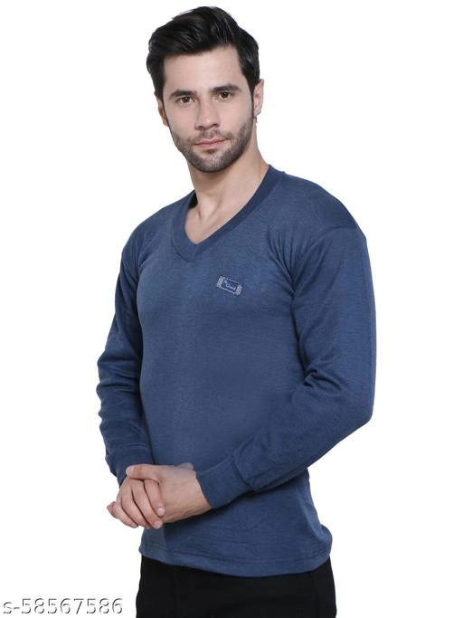 Cotton Thermal Topwear for Men (Blue, M)