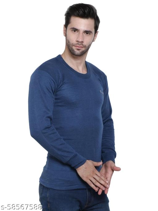 Cotton Thermal Topwear for Men (Blue, M)