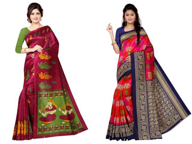 Trendy Art Silk Saree With Blouse Piece For Women (Pack Of 2) (Multicolor, 6.3 m) (M-4106)