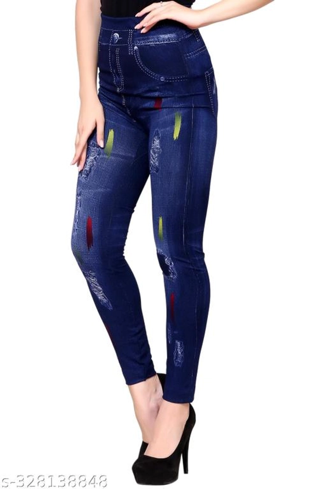 Polyester Dyed Jeggings for Women (Navy Blue, Free Size)