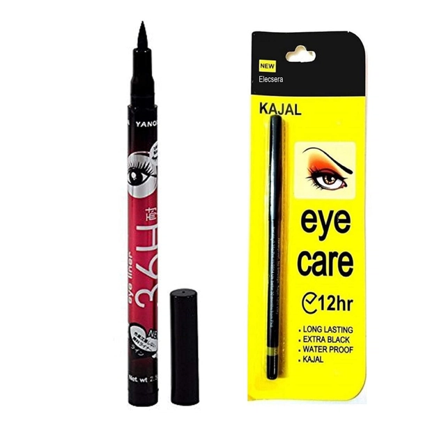 Ads Pencil Kajal with 36H Eyeliner (Black, Set of 2)