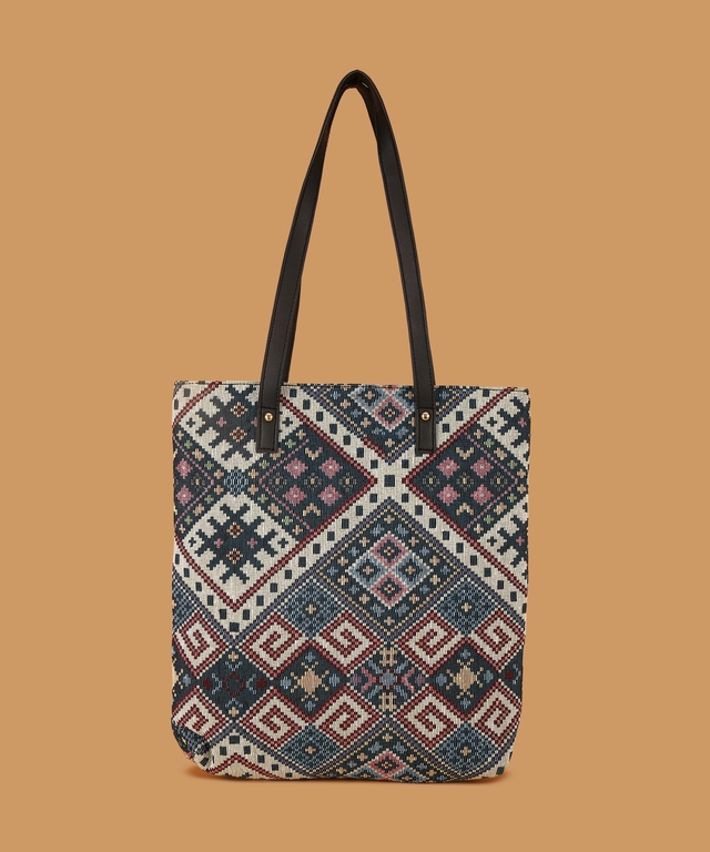 Jute Printed Handbag for Women (Multicolor)