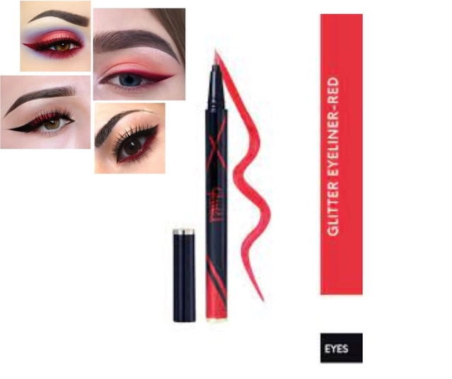 Glam21 Line Art Diamond Shiny Eyeliner (Red, Pack of 1)