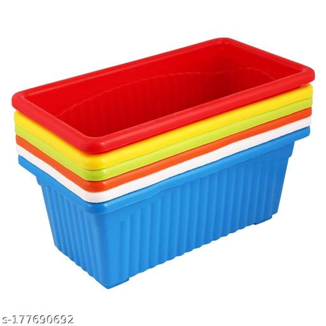 Plastic Rectangular Shape Planters (Multicolor, Pack of 5)