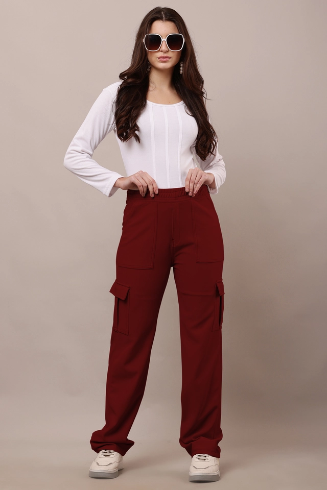 Lycra Regular Fit Trouser for Women (Maroon, 30)