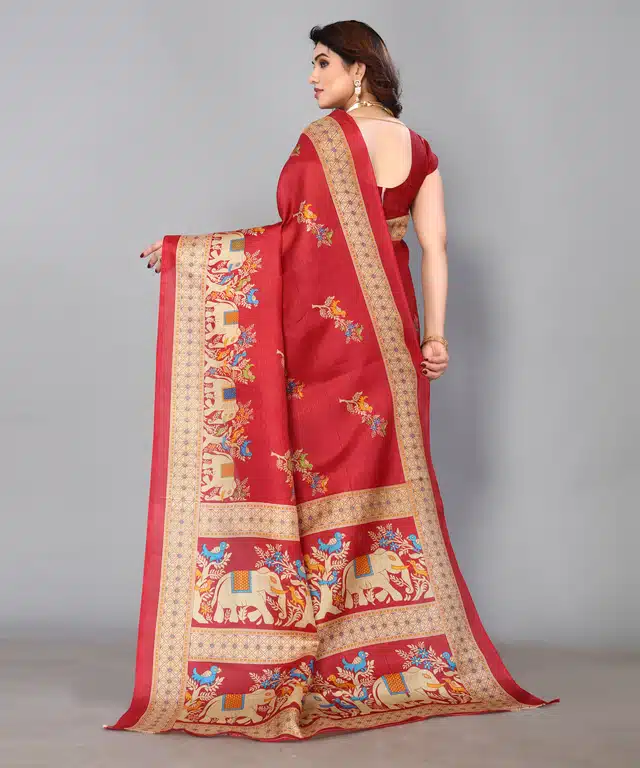 Art Silk Saree for Women (Red, 6 m)
