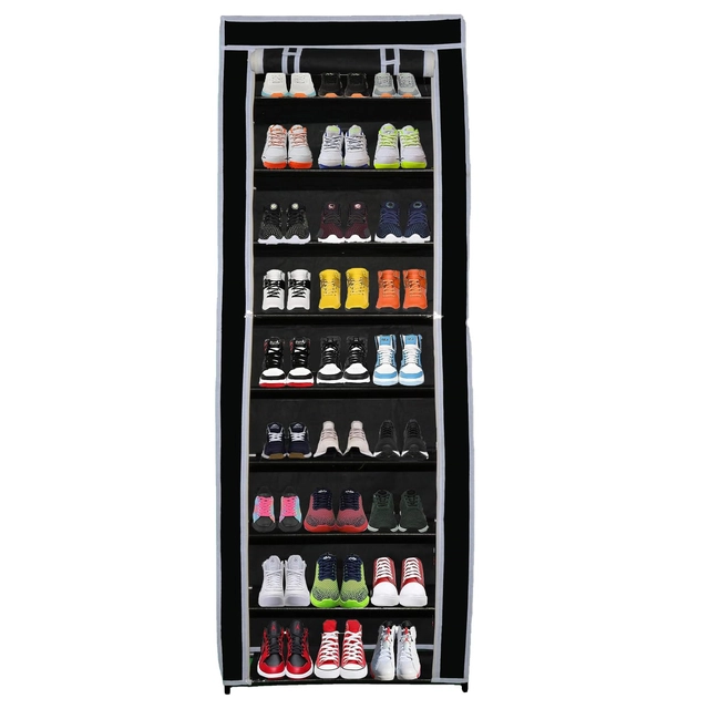 Metal 9 Layer Collapsible Shoe Rack (Black)