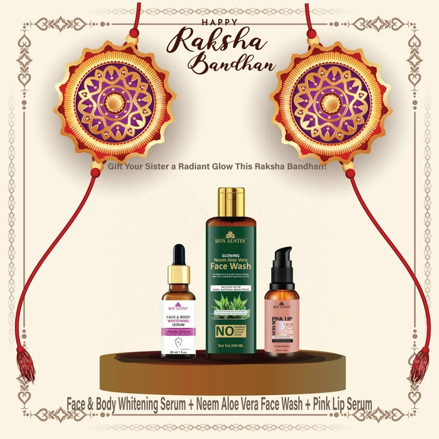 Combo of Bon Austin Face & Body Whitening Serum (30 ml) with Glowing Neem & Aloevera Face Wash (200 ml) & Pink Lip Serum (30 ml) (Set of 3)