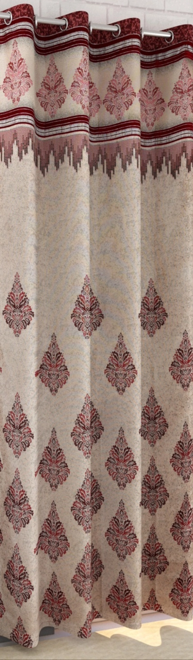 Jacquard Printed Window & Door Curtains (Maroon, 5 feet) (Pack of 2)