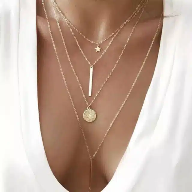 Gold Plated Layered Necklace for Women & Girls (Gold)