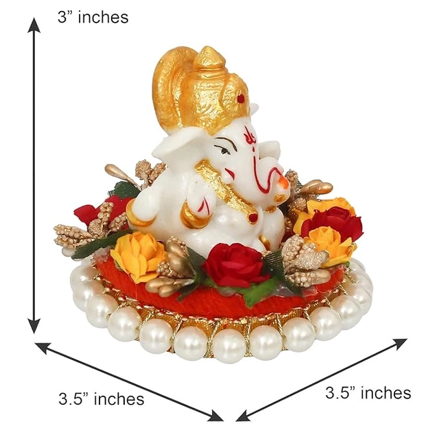 JIYANSH Lord Ganesha Statue on Decorative Handcrafted Plate, God Idol for Car Dashboard, Home, Office Decor (Pack of 1)