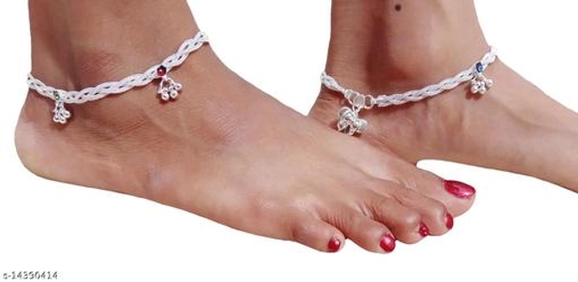 Copper Silver Plating Anklets for Women (Silver, Set of 1)