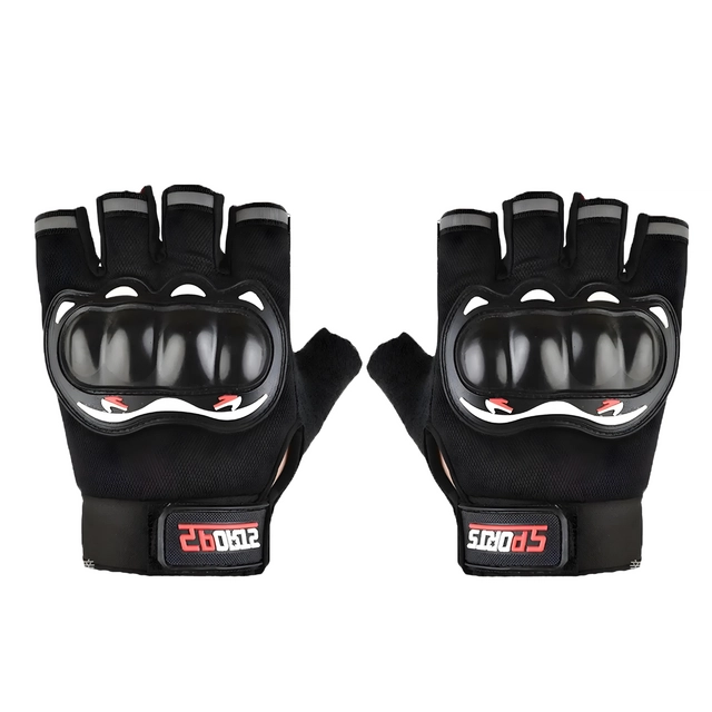 Polyester Half Finger Riding Gloves for Men (Black, Set of 1)