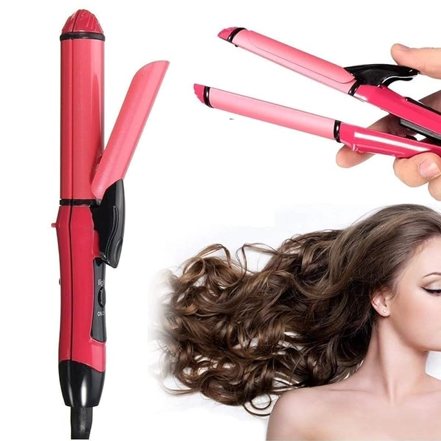 Combo of Professional 2 in 1 Hair Straightener Cum Curler with Foldable Hair Dryer (Multicolor, 1000 W) (Set of 2)