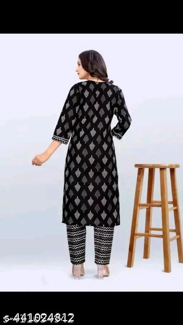 Cotton Printed Kurti with Pant for Women (Black & White, Xs)