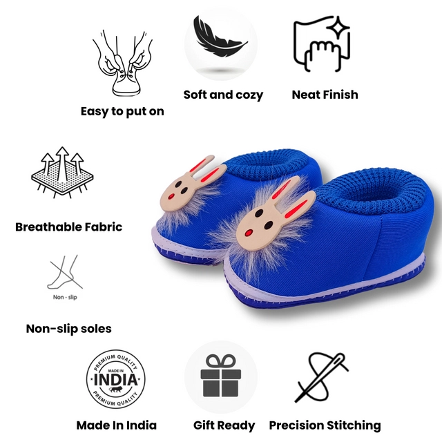 Cotton Booties for Infants (Blue, 0-3 Months)