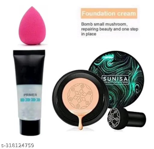 Combo of Sunisa Liquid Foundation, Makeup Primer & Blender (Set of 3)