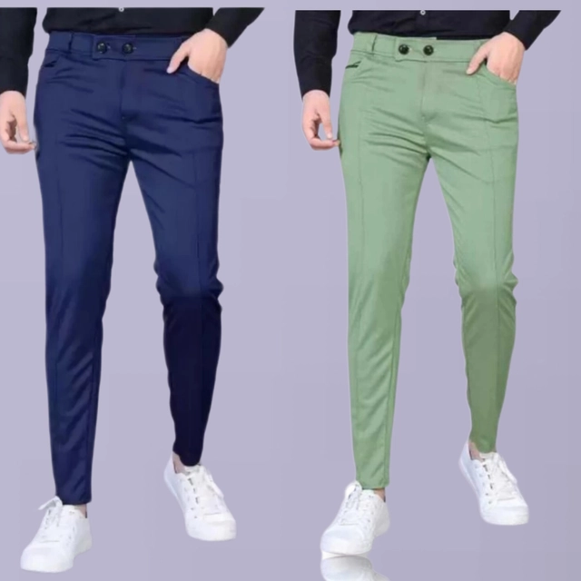 Lycra Jogger Perfect Fit Lower Pants for Men (Navy Blue & Green, 28) (Pack of 2)