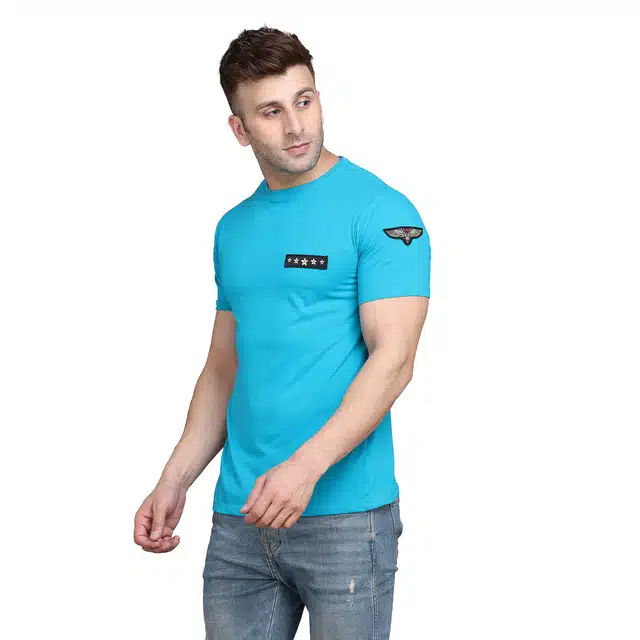 Men Solid Round Neck T-shirt (Sky Blue, M) (RSC-57)