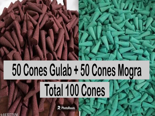 Gulab 50 Pcs & Mogra 50 Pcs Incense Cones (Set of 2)