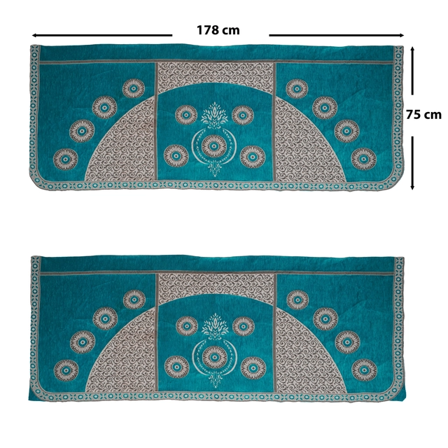 Velvet Printed 3 Seater Sofa Cover (Aqua Blue & Beige)