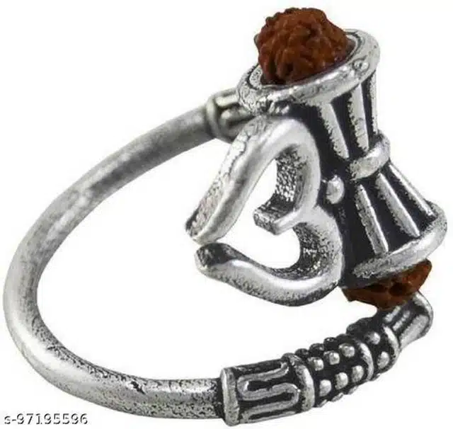 Trishul Damru Finger Ring (Silver)