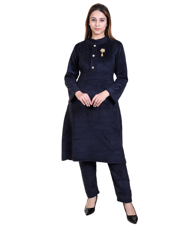 Super Soft Solid Kurti with Pant for Women (Black, XXL)